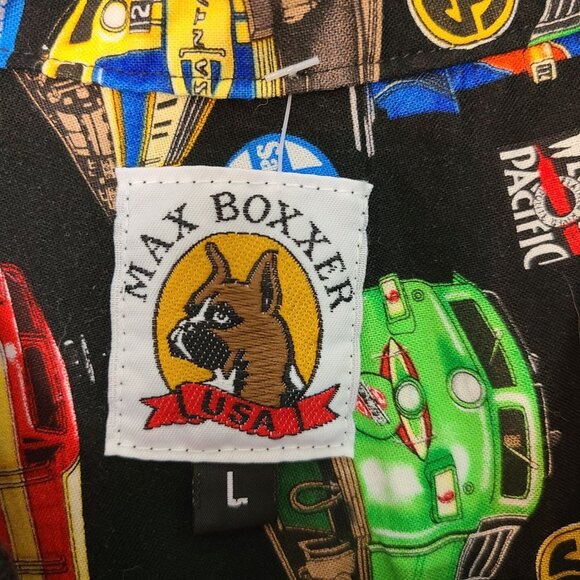 Max Boxxer Mens L Black Train Print Short Sleeves Cotton Button Up Shirt Pocket - Picture 6 of 8